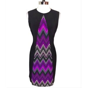 Evan Picone Chevron Sheath Sleeveless Dress Women's 8 Black Purple Career Knit‎